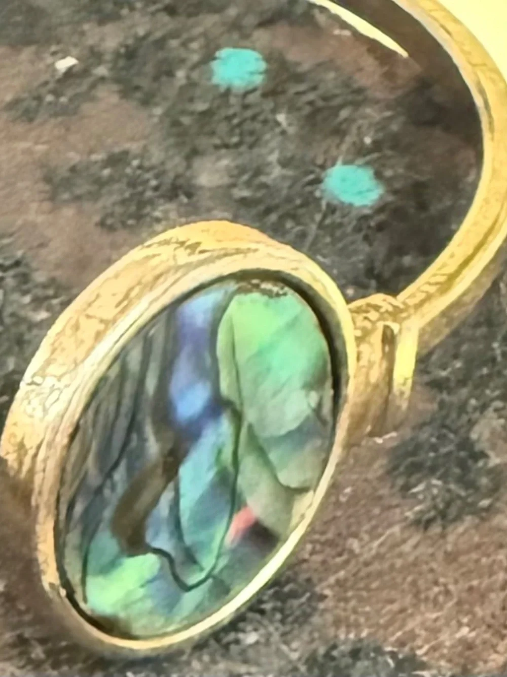Abalone Shell Cuff Bracelet in Brushed Gold Tone. Delicate. Boho Chic